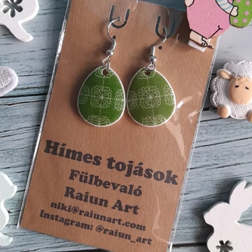 zöld rózsás mintájú fülbevaló
