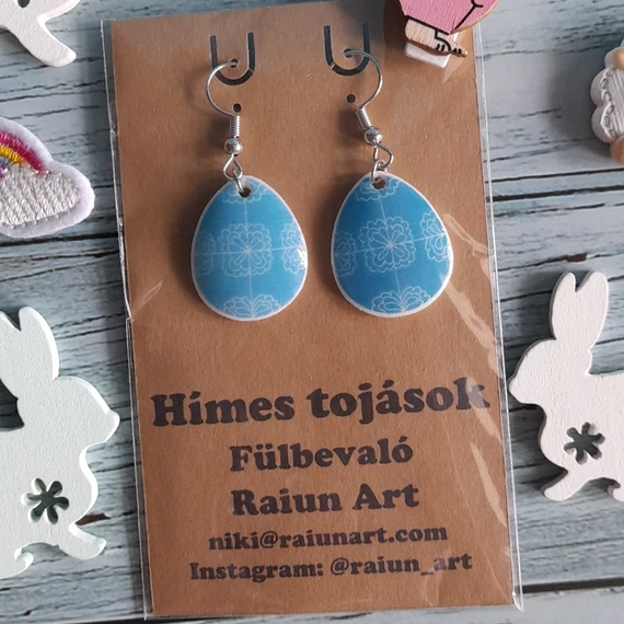 kék rózsás mintájú fülbevaló