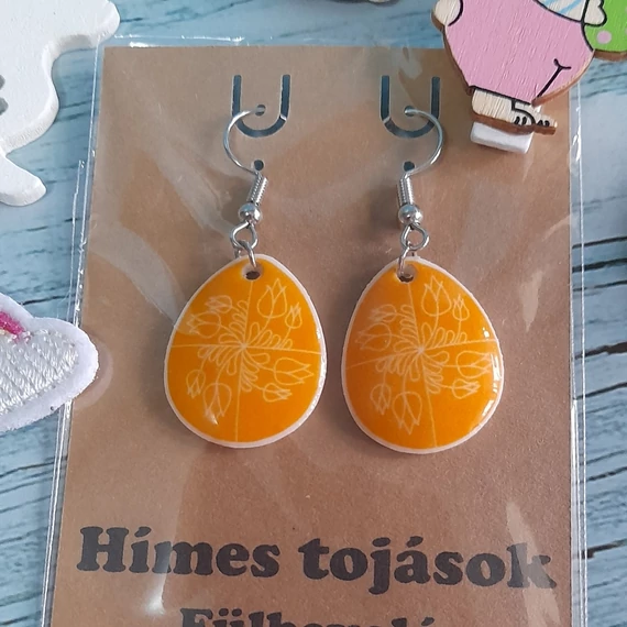 Egyedi hímes tojás fülbevaló - sárga tulipános minta